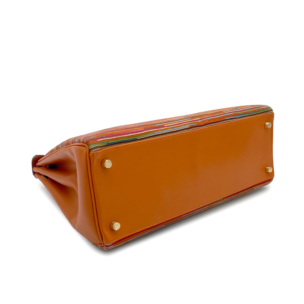 HERMES KELLY 32 RETOURNE ORANGE BOXCALF VIBRATO HAND SHOULDER BAG 2005 SQUARE I GOLD HARDWARE 90321165