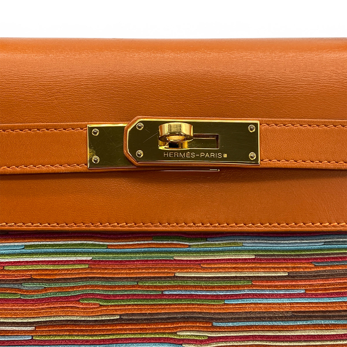 HERMES KELLY 32 RETOURNE ORANGE BOXCALF VIBRATO HAND SHOULDER BAG 2005 SQUARE I GOLD HARDWARE 90321165