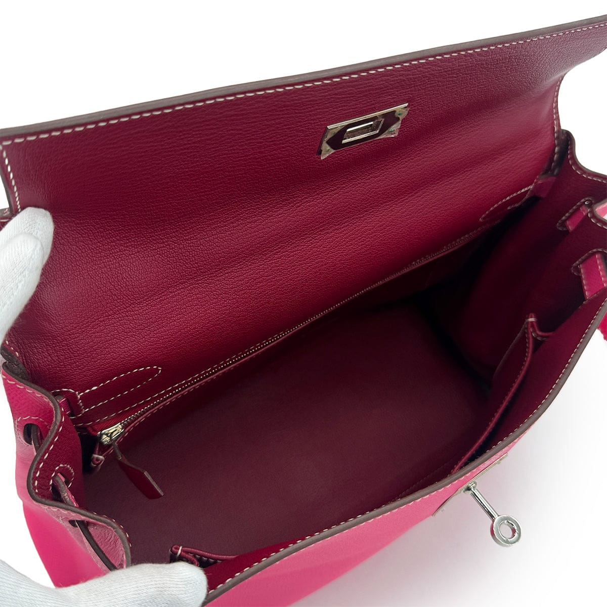 HERMES CANDY KELLY 32 RETOURNE ROSE TYRIEN RUBIS VEAU EPSOM HAND SHOULDER BAG 2011 SQUARE O PALLADIUM HARDWARE 90319698