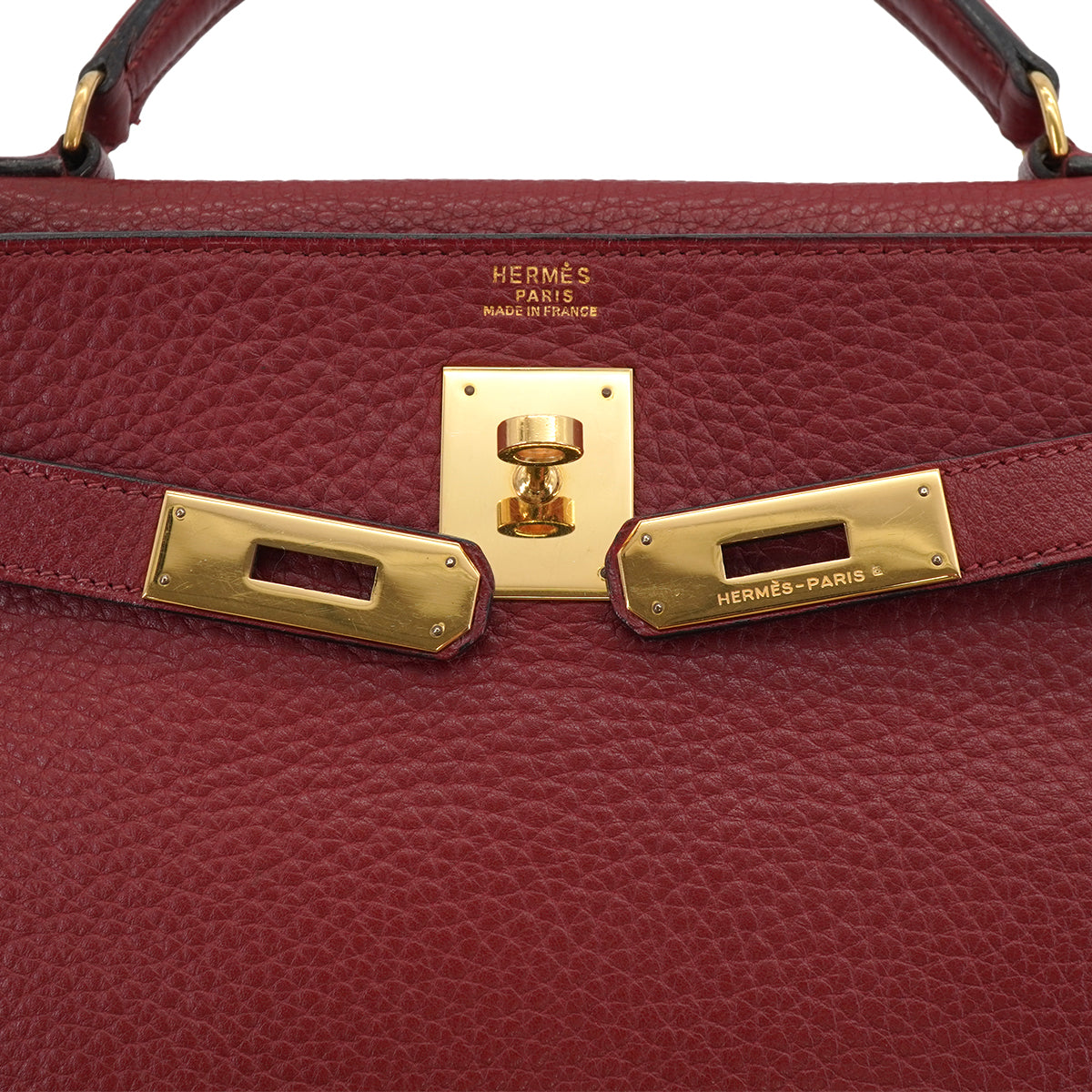 HERMES KELLY 32 RETOURNE ROUGE H TAURILLON CLEMENCE HAND SHOULDER BAG 1982 CIRCLE L GOLD HARDWARE 90331959