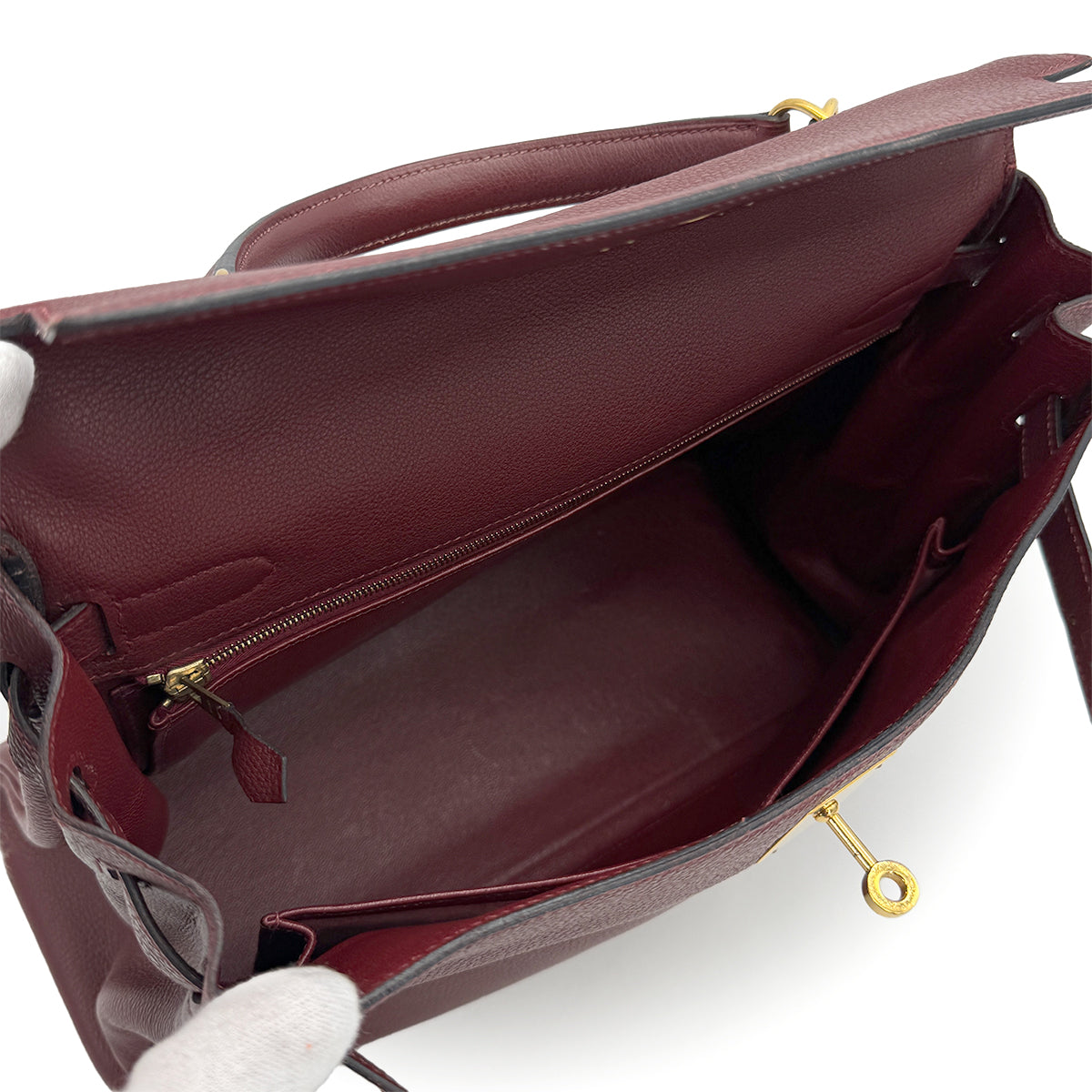 HERMES KELLY 32 RETOURNE ROUGE H TOGO HAND SHOULDER BAG 2001 SQUARE E GOLD HARDWARE 90316991