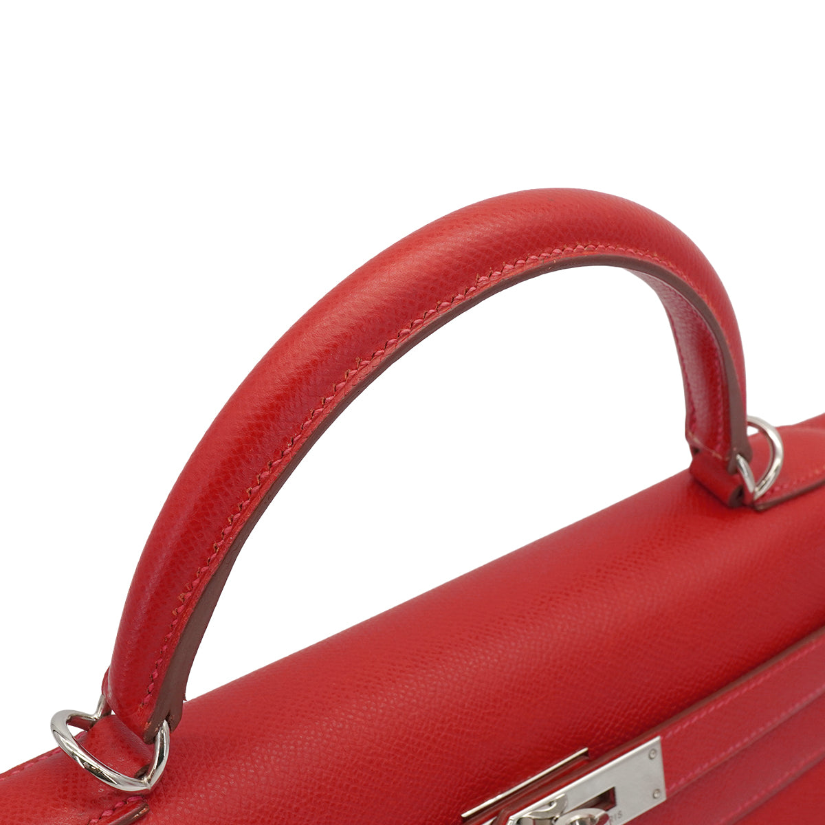 HERMES KELLY 32 RETOURNE ROUGE VIF VEAU EPSOM HAND SHOULDER BAG 2004 SQUARE H PALLADIUM HARDWARE 90334141