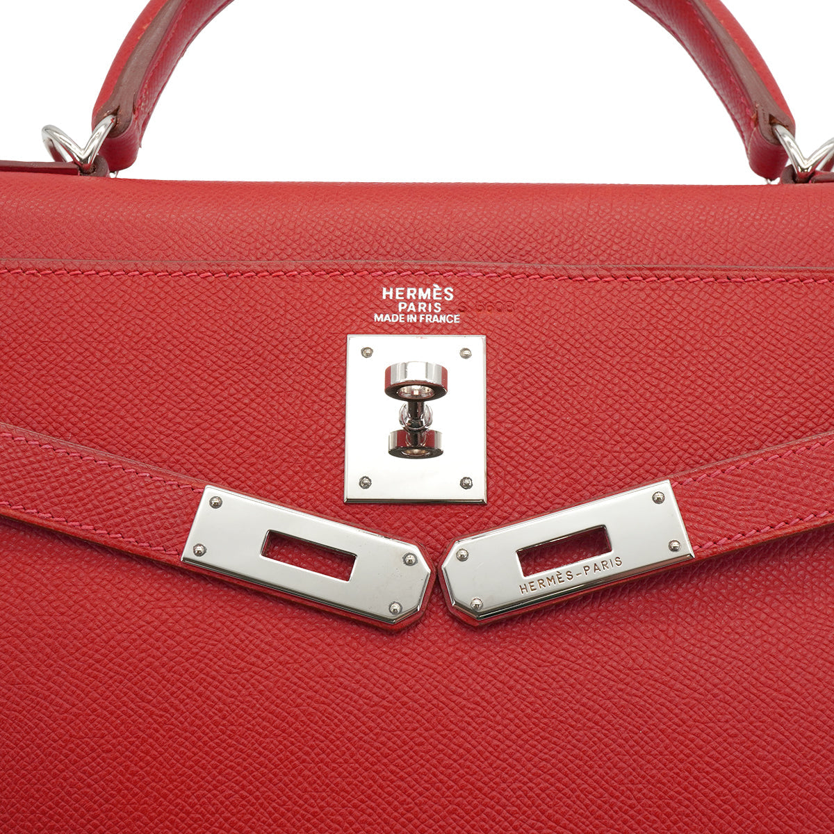 HERMES KELLY 32 RETOURNE ROUGE VIF VEAU EPSOM HAND SHOULDER BAG 2004 SQUARE H PALLADIUM HARDWARE 90334141