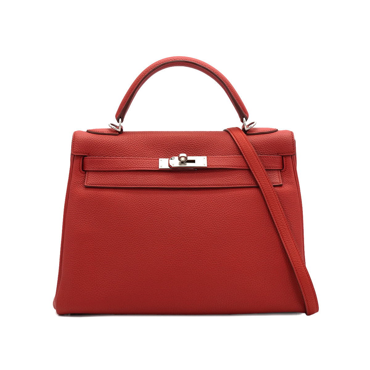 HERMES KELLY 32 RETOURNE ROUGE GARANCE TOGO HAND SHOULDER BAG 2013 SQUARE Q PALLADIUM HARDWARE 90335579