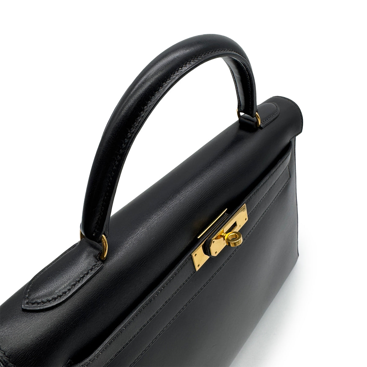 HERMES KELLY 32 SELLIER BLACK BOXCALF HAND SHOULDER BAG 1995 CIRCLE Y GOLD HARDWARE 90319653