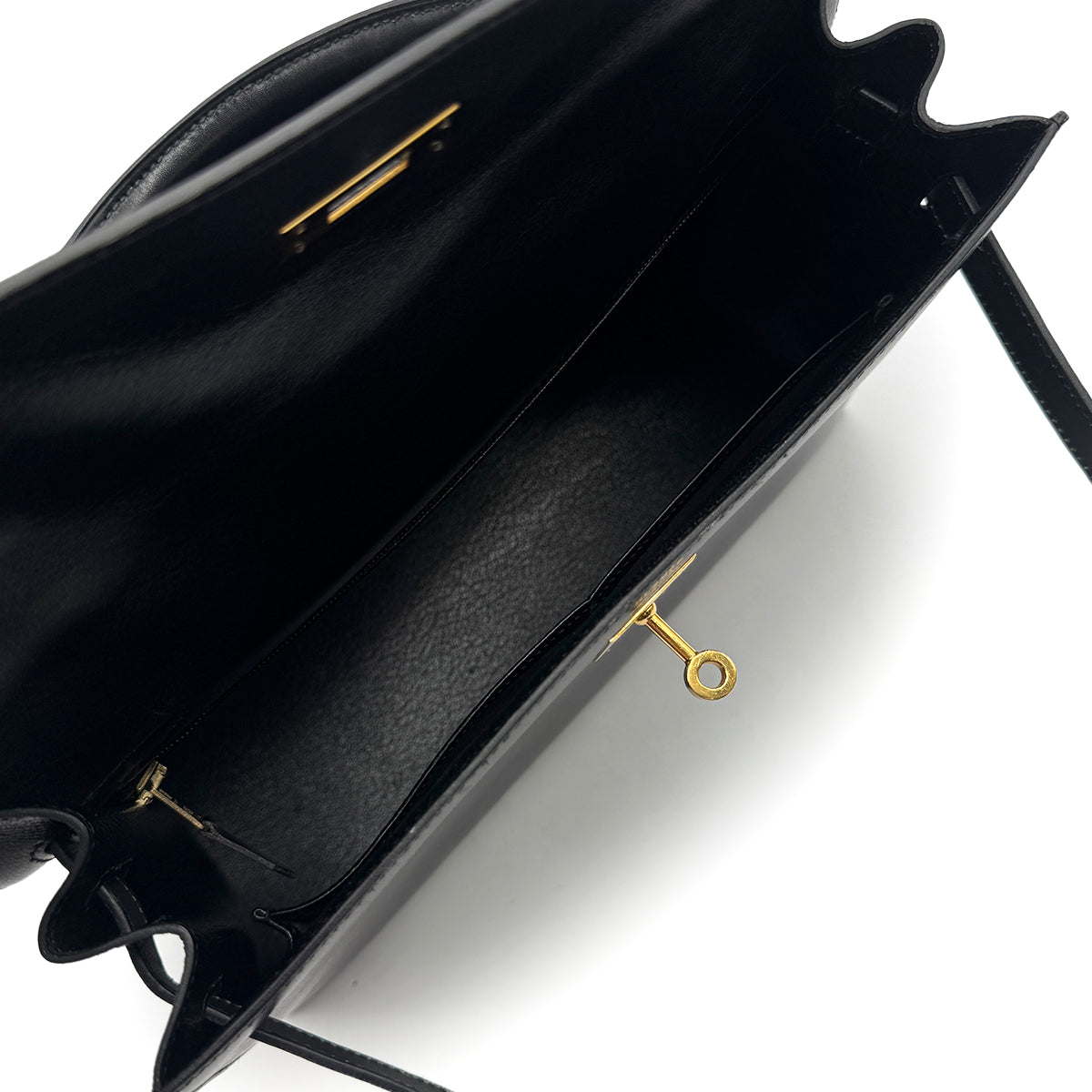 HERMES KELLY 32 SELLIER BLACK BOXCALF HAND SHOULDER BAG 1995 CIRCLE Y GOLD HARDWARE 90319653