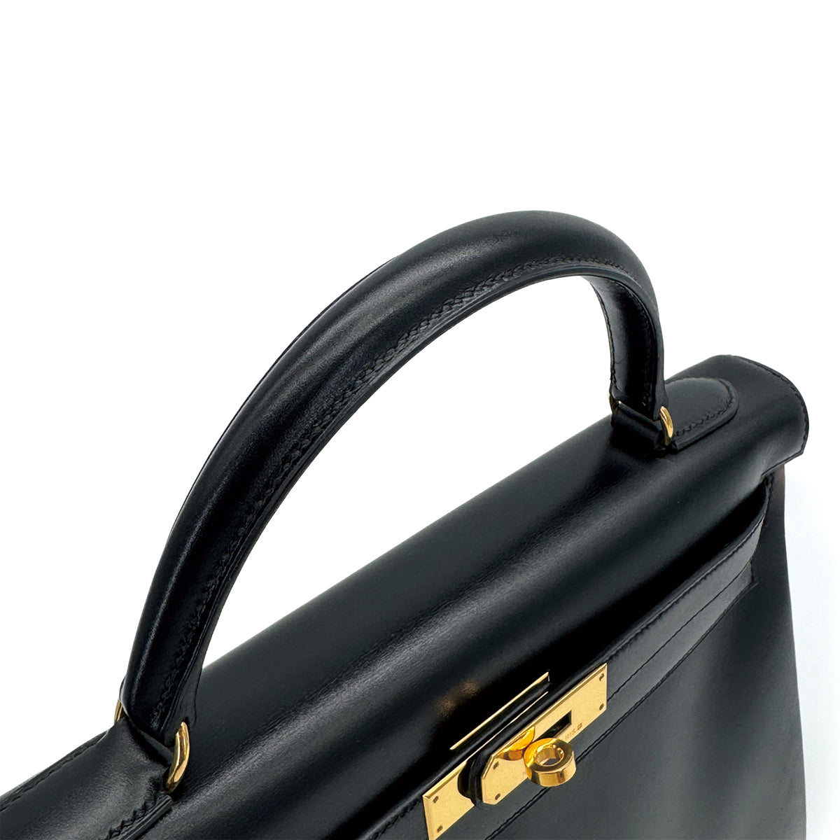 HERMES KELLY 32 RETORNE BLACK BOXCALF HAND SHOULDER BAG 1996 CIRCLE Z GOLD HARDWARE 90315617