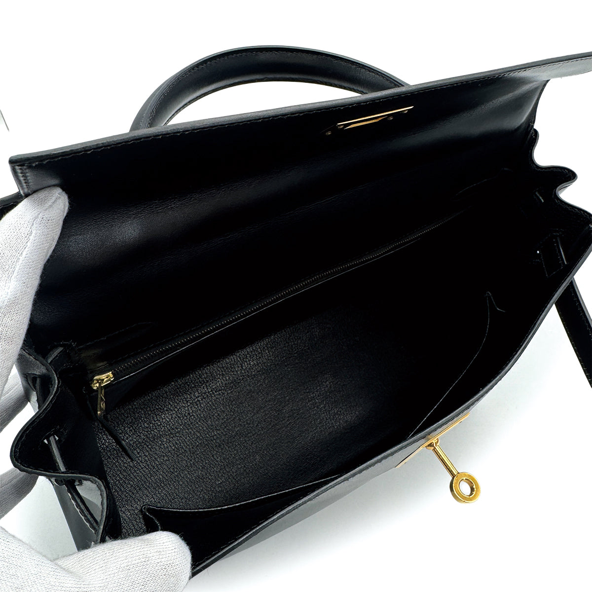 HERMES KELLY 32 RETORNE BLACK BOXCALF HAND SHOULDER BAG 1996 CIRCLE Z GOLD HARDWARE 90315617