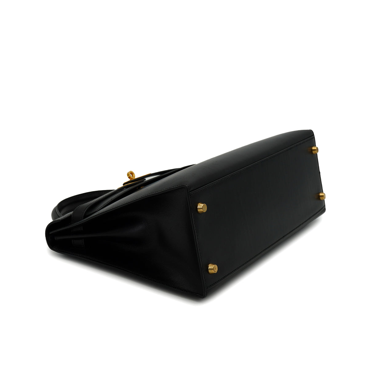 HERMES KELLY 32 SELLIER BLACK BOX CALF HAND SHOULDER BAG 1998 SQUARE B GOLD HARDWARE 90333892