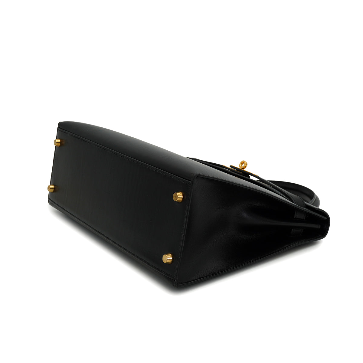 HERMES KELLY 32 SELLIER BLACK BOX CALF HAND SHOULDER BAG 1998 SQUARE B GOLD HARDWARE 90333892