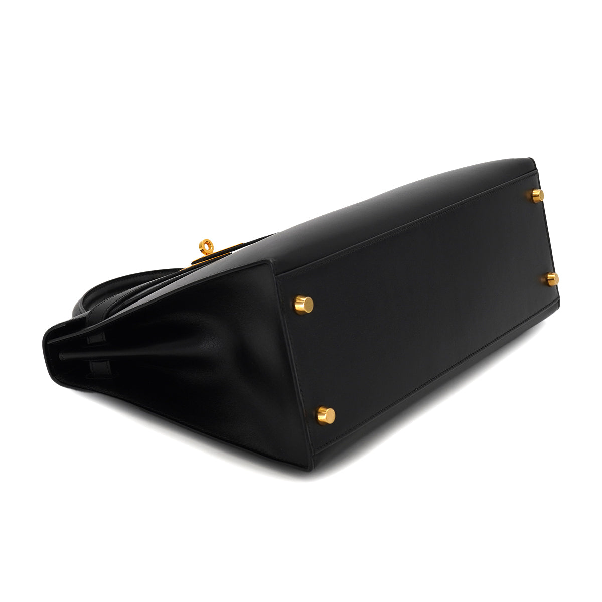 HERMES KELLY 32 SELLIER BLACK BOX CALF HAND SHOULDER BAG 2002 SQUARE F GOLD HARDWARE 90331660