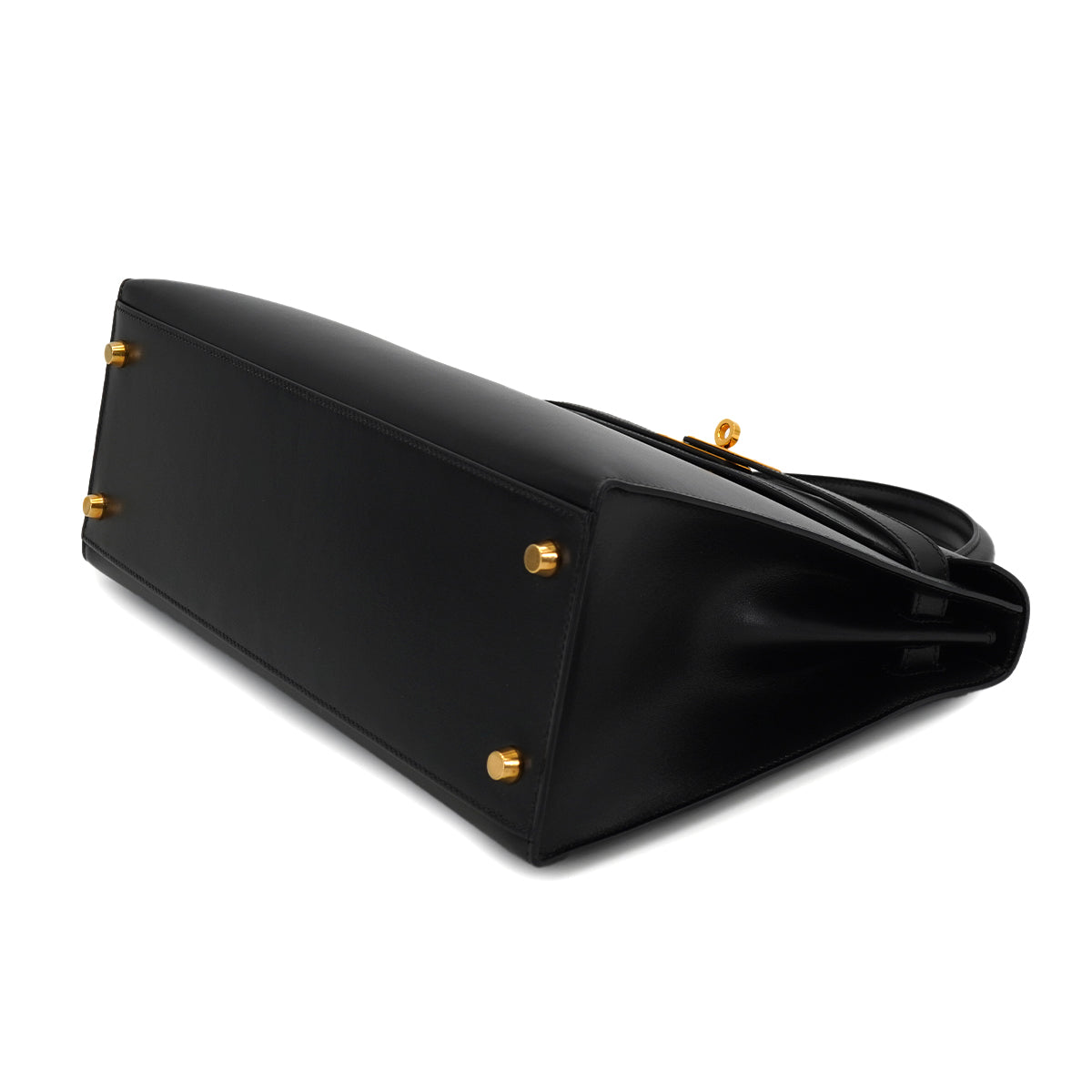 HERMES KELLY 32 SELLIER BLACK BOX CALF HAND SHOULDER BAG 2002 SQUARE F GOLD HARDWARE 90331660