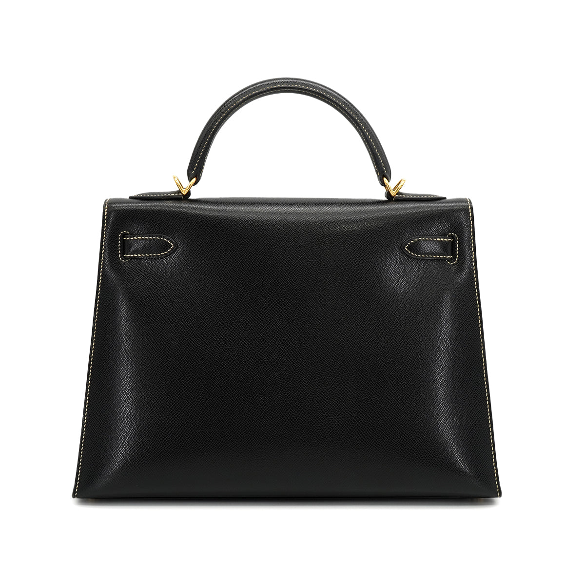 HERMES KELLY 32 SELLIER BLACK LISSE HAND SHOULDER BAG 2001 SQUARE E GOLD HARDWARE 90325808