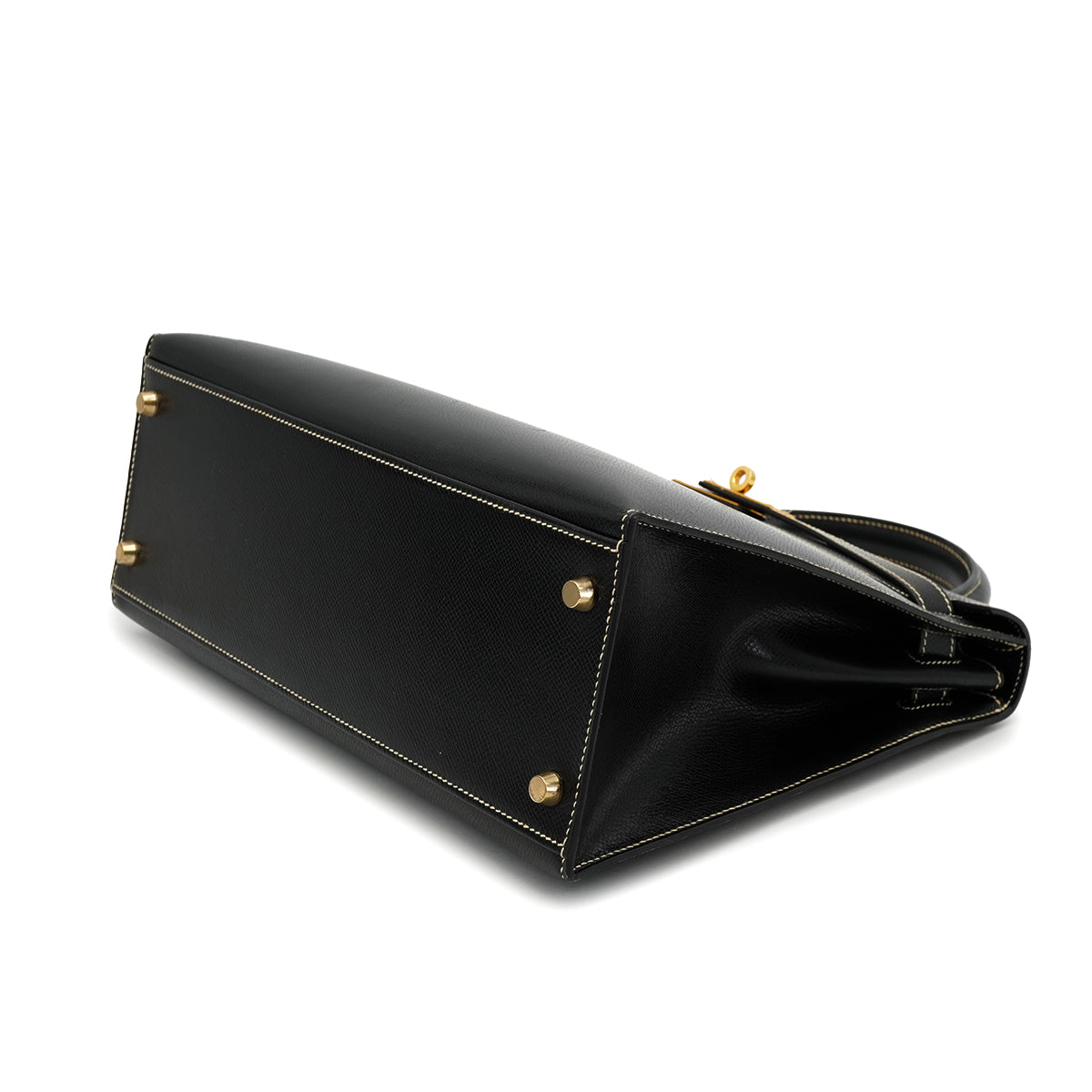 HERMES KELLY 32 SELLIER BLACK LISSE HAND SHOULDER BAG 2001 SQUARE E GOLD HARDWARE 90325808