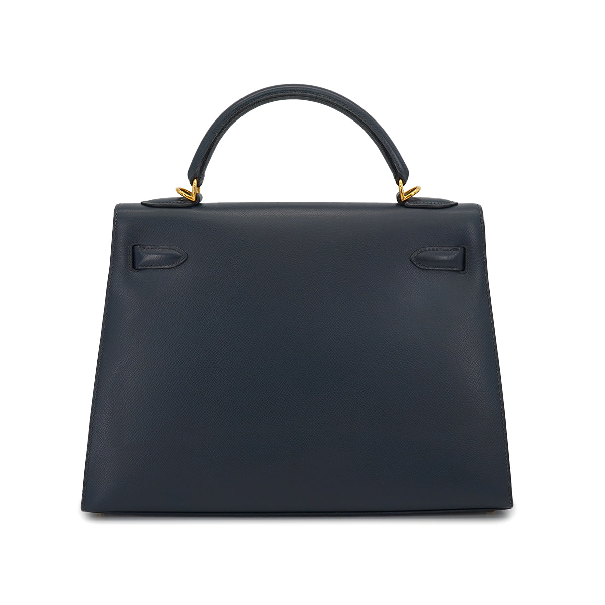 HERMES KELLY 32 SELLIER BLUE INDIGO COURCHEVEL HAND SHOULDER BAG 2000 SQUARE D GOLD HARDWARE 90331398
