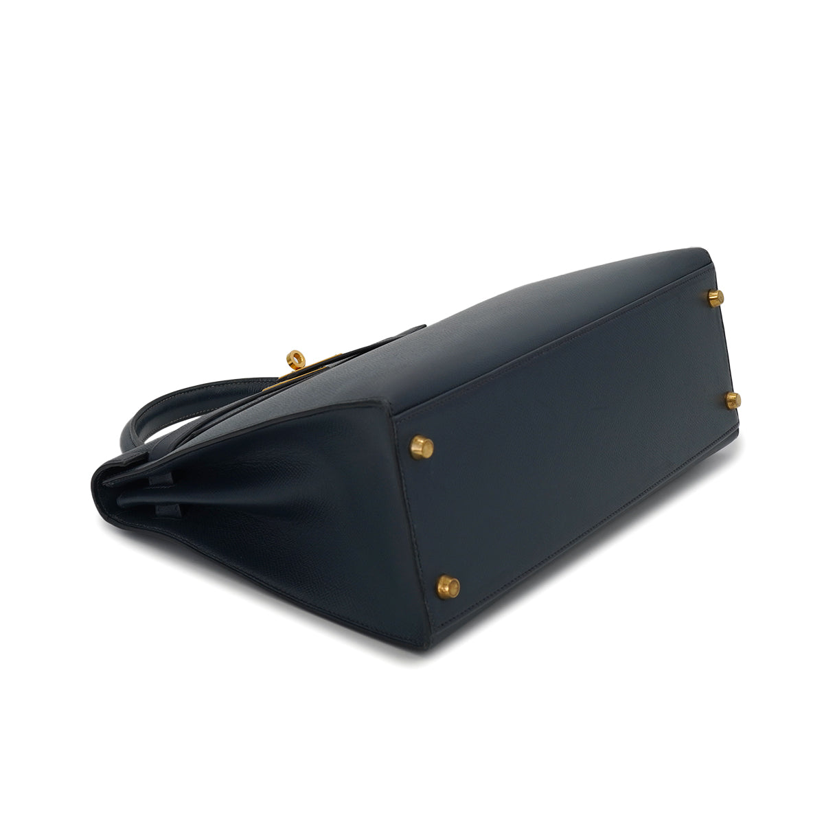 HERMES KELLY 32 SELLIER BLUE INDIGO COURCHEVEL HAND SHOULDER BAG 2000 SQUARE D GOLD HARDWARE 90331398