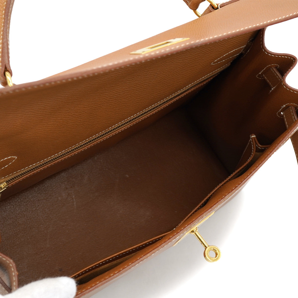 HERMES KELLY 32 SELLIER GOLD COURCHEVEL HAND SHOULDER BAG 1996 CIRCLE Z GOLD HARDWARE 90332386