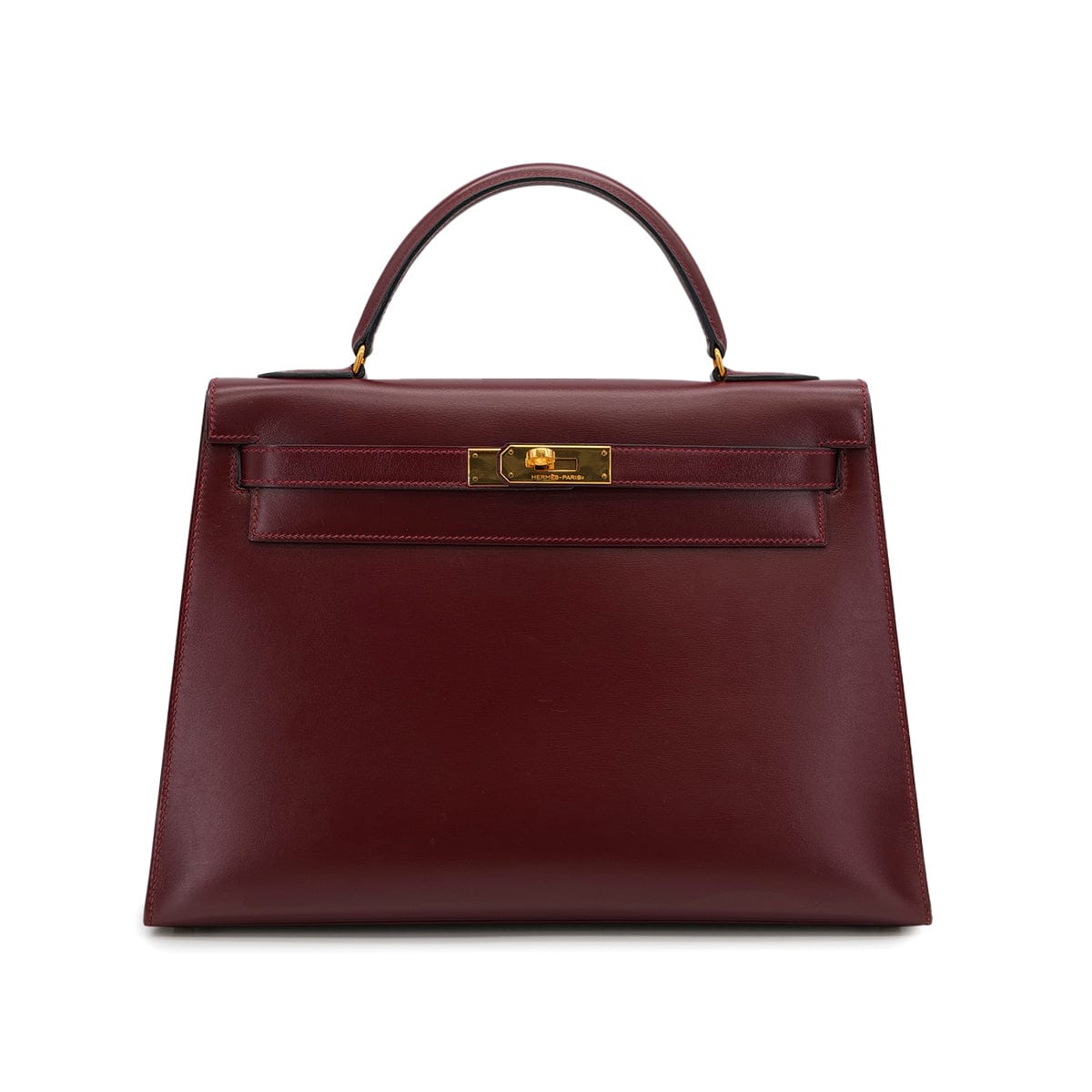 HERMES KELLY 32 SELLIER ROUGE H BOXCALF HAND BAG 1988 CIRCLE R GOLD HARDWARE 90325606