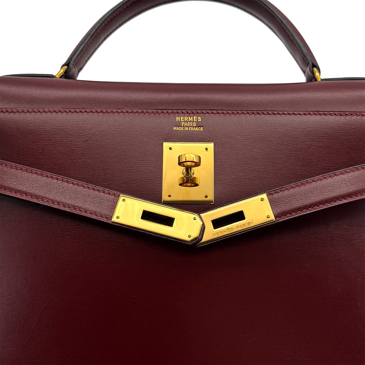 HERMES KELLY 32 SELLIER ROUGE H BOXCALF HAND BAG 1988 CIRCLE R GOLD HARDWARE 90325606