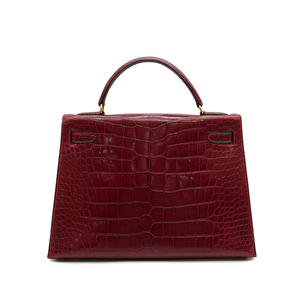 HERMES KELLY 32 SELLIER ROUGE H CROCODILE ALLIGATOR HAND SHOULDER BAG 1993 CIRCLE W GOLD HARDWARE 90327983