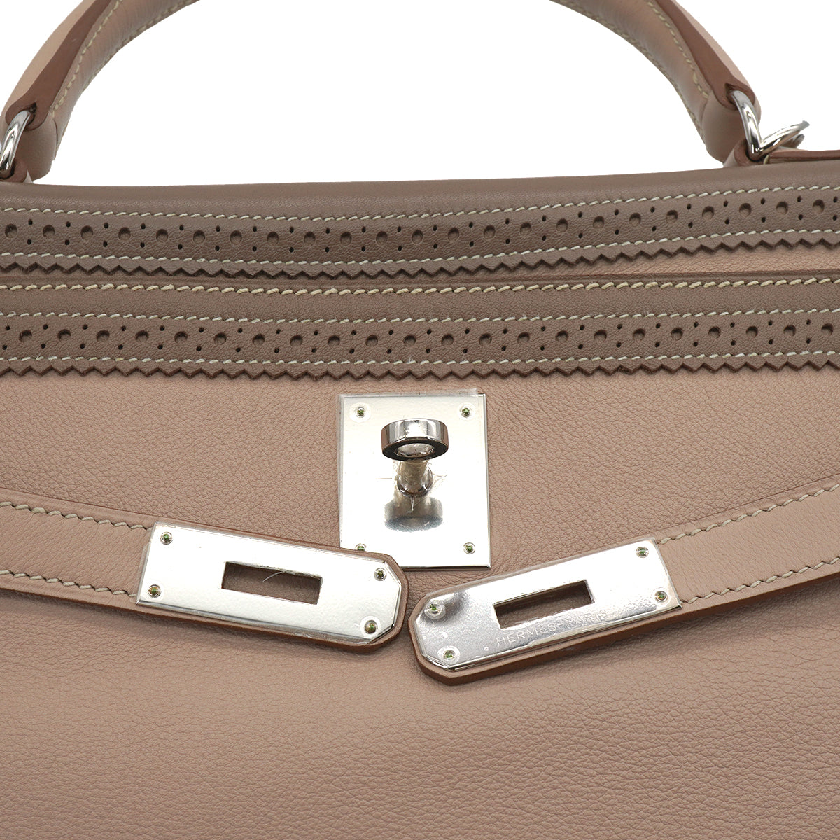 HERMES KELLY 35 GHILLIES RETOURNE ARGILE ETOUPE VEAU SWIFT HAND SHOULDER BAG 2012 SQUARE P STAMP PALLADIUM HARDWARE 90344353