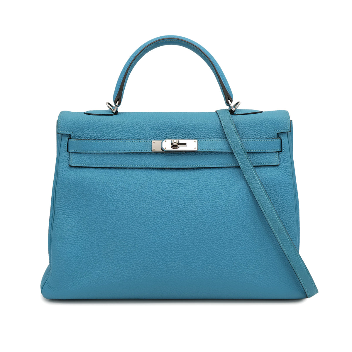 HERMES KELLY 35 RETOURNE TURQUOISE TOGO HAND SHOULDER BAG 2014 SQUARE R PALLADIUM HARDWARE 90319922