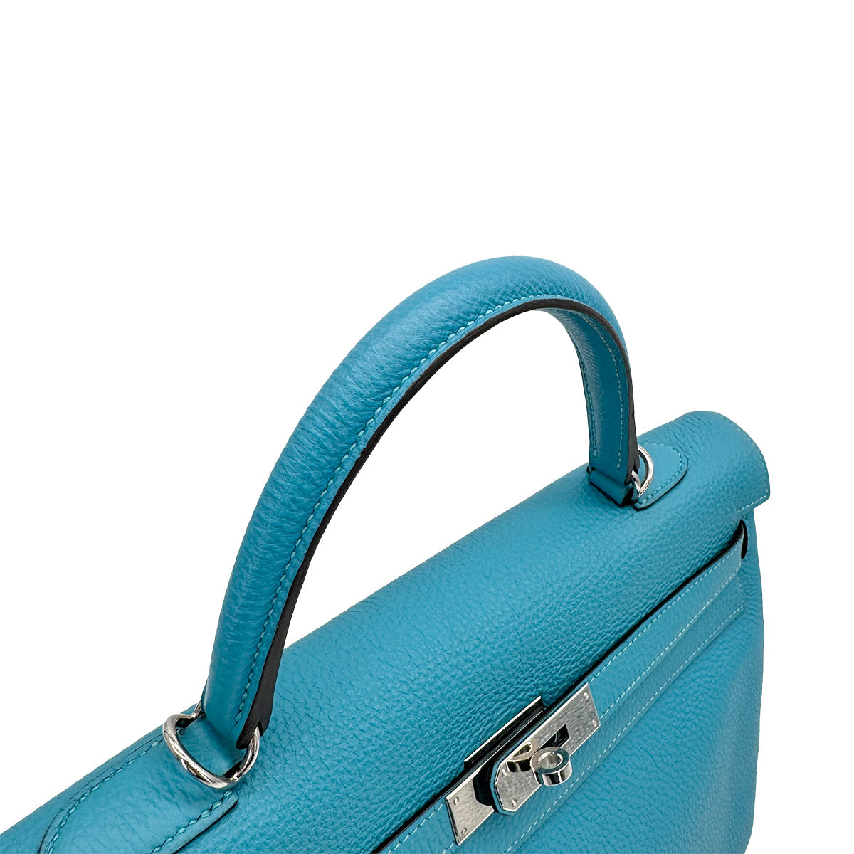 HERMES KELLY 35 RETOURNE TURQUOISE TOGO HAND SHOULDER BAG 2014 SQUARE R PALLADIUM HARDWARE 90319922