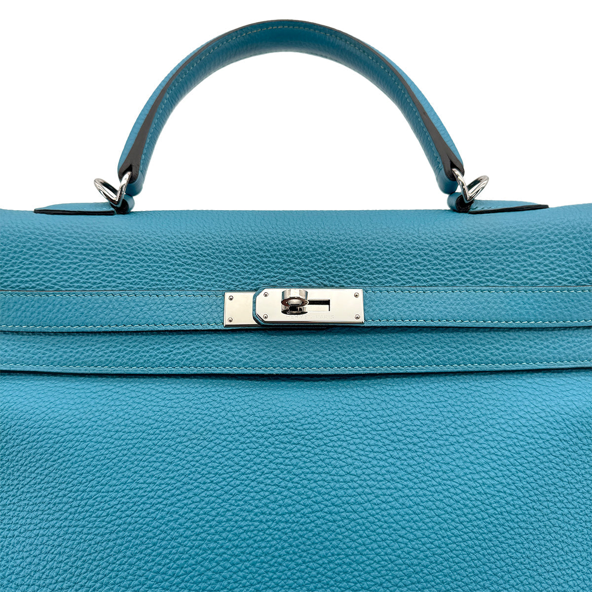 HERMES KELLY 35 RETOURNE TURQUOISE TOGO HAND SHOULDER BAG 2014 SQUARE R PALLADIUM HARDWARE 90319922