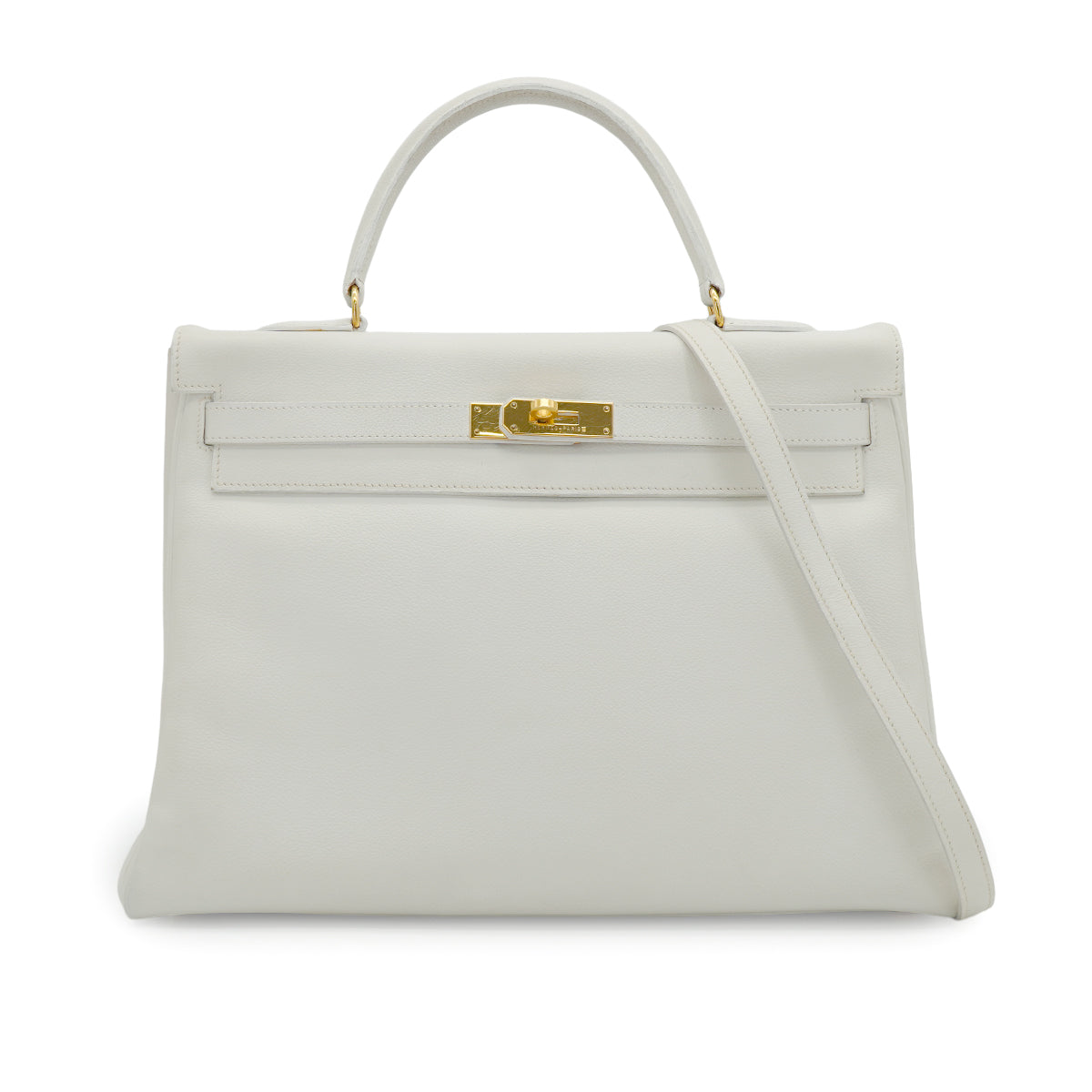 HERMES KELLY 35 RETOURNE WHITE VEAU GRAINE HAND SHOULDER BAG 1995 CIRCLE Y GOLD HARDWARE 90331930