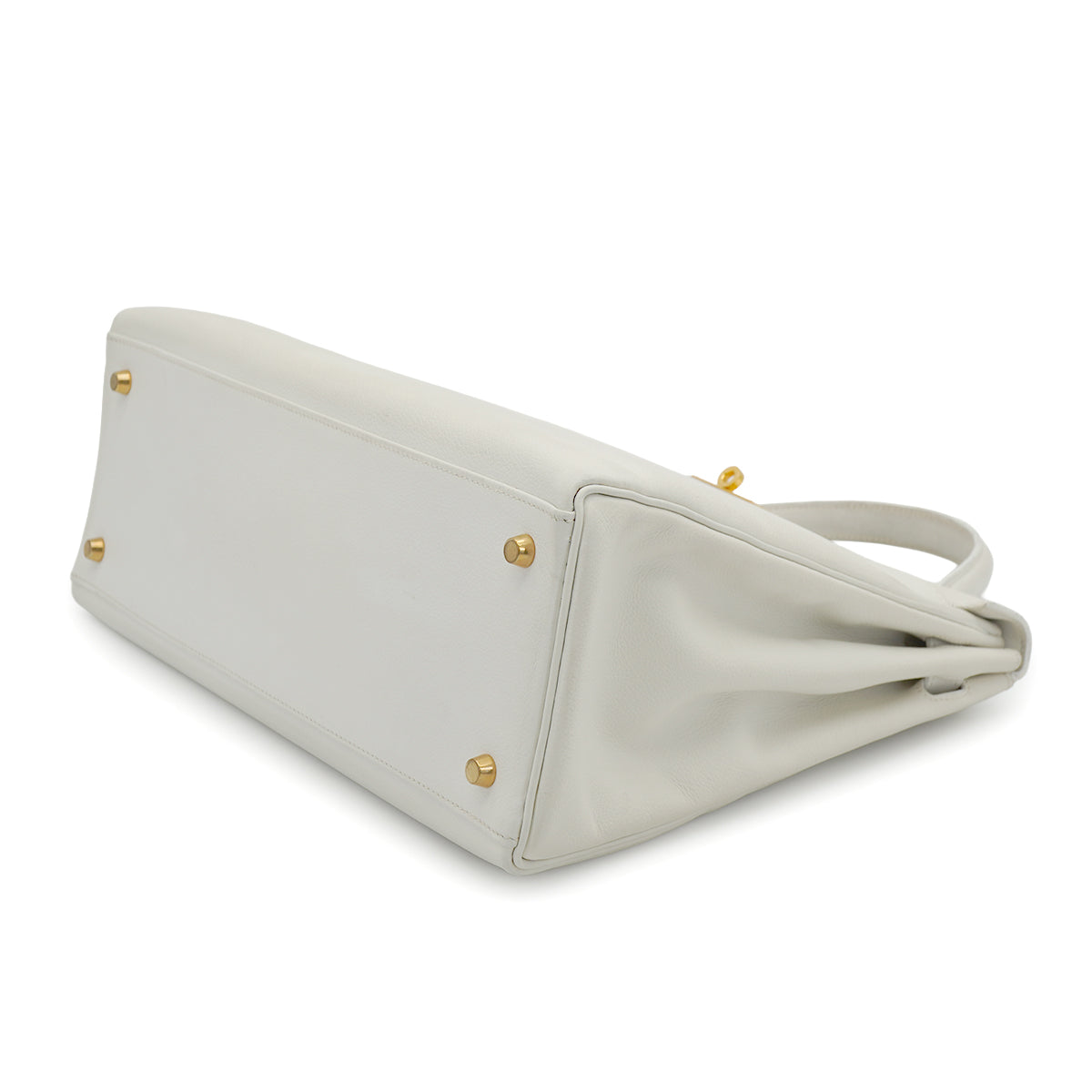 HERMES KELLY 35 RETOURNE WHITE VEAU GRAINE HAND SHOULDER BAG 1995 CIRCLE Y GOLD HARDWARE 90331930