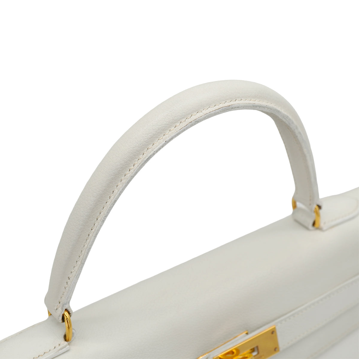 HERMES KELLY 35 RETOURNE WHITE VEAU GRAINE HAND SHOULDER BAG 1995 CIRCLE Y GOLD HARDWARE 90331930