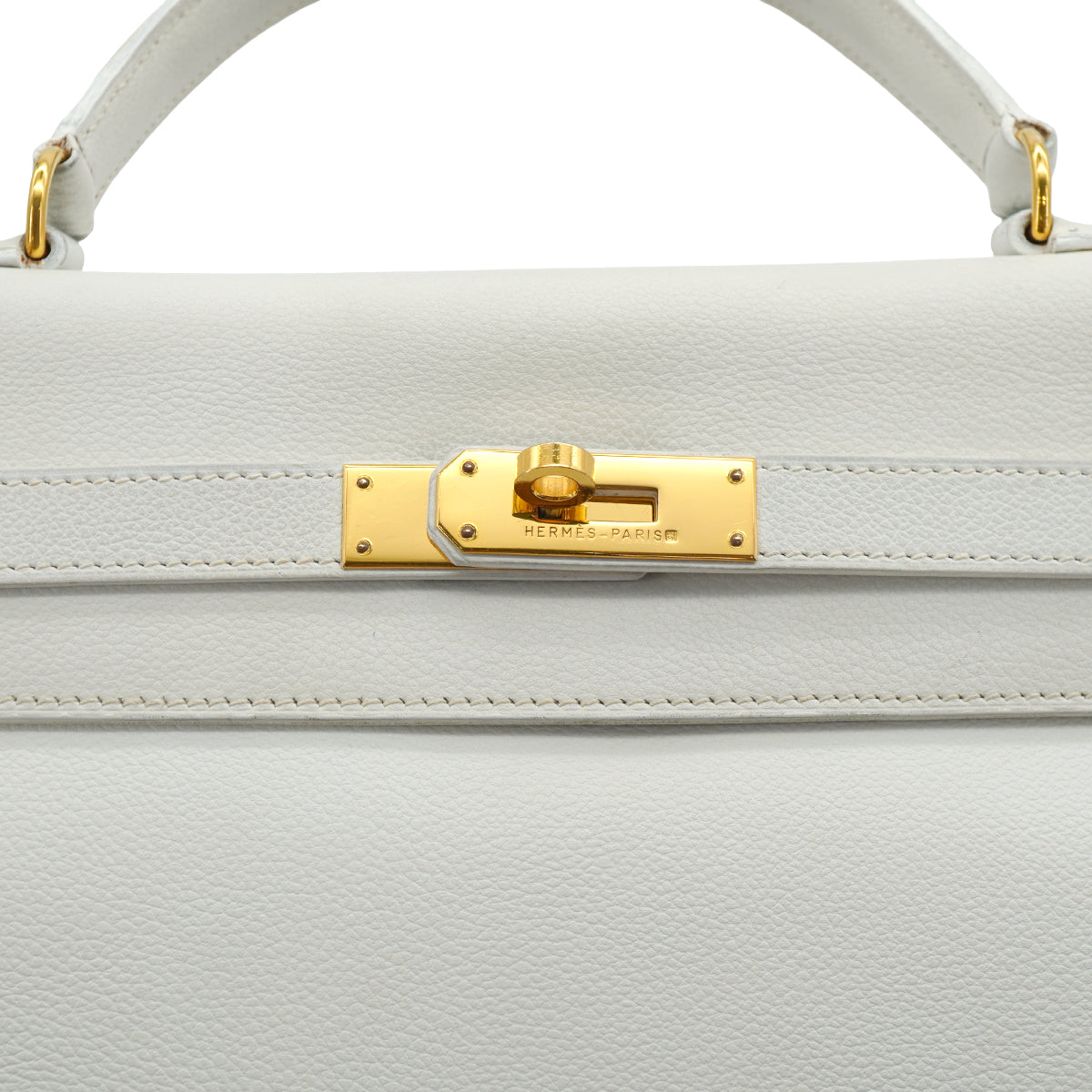 HERMES KELLY 35 RETOURNE WHITE VEAU GRAINE HAND SHOULDER BAG 1995 CIRCLE Y GOLD HARDWARE 90331930