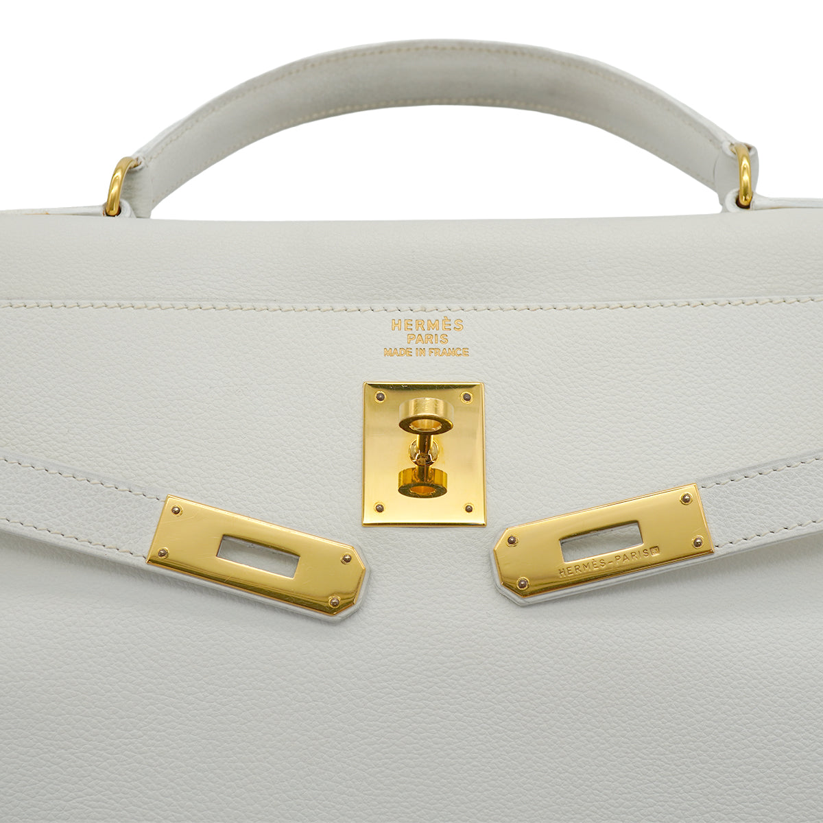HERMES KELLY 35 RETOURNE WHITE VEAU GRAINE HAND SHOULDER BAG 1995 CIRCLE Y GOLD HARDWARE 90331930