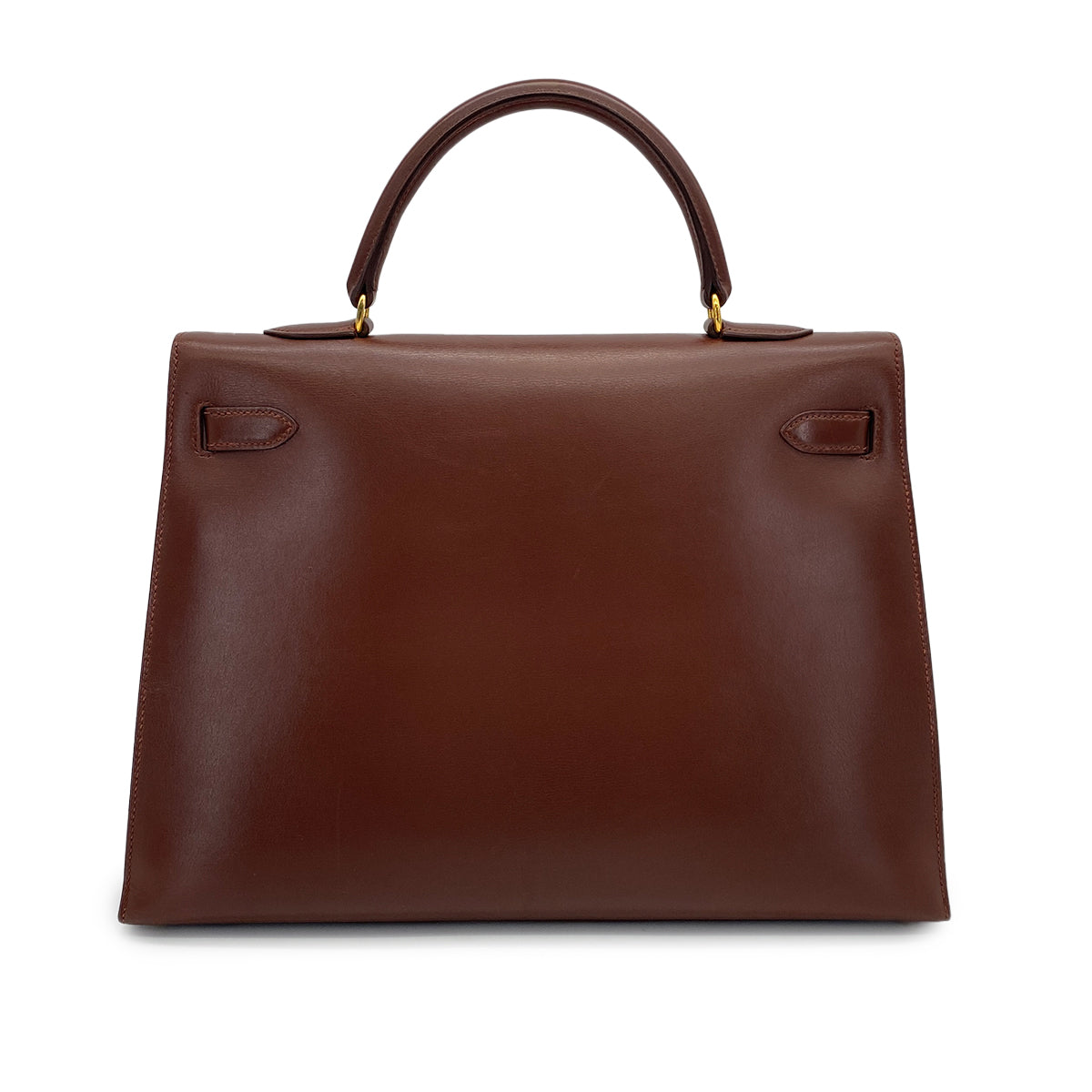 HERMES KELLY 35 SELLIER MARRON FONCE BOXCALF HAND BAG 1998 SQUARE B GOLD HARDWARE 90320997