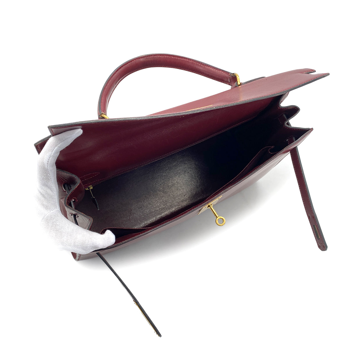 HERMES KELLY 35 SELLIER ROUGE H BOXCALF HAND BAG 1978 CIRCLE H GOLD HARDWARE 90320992