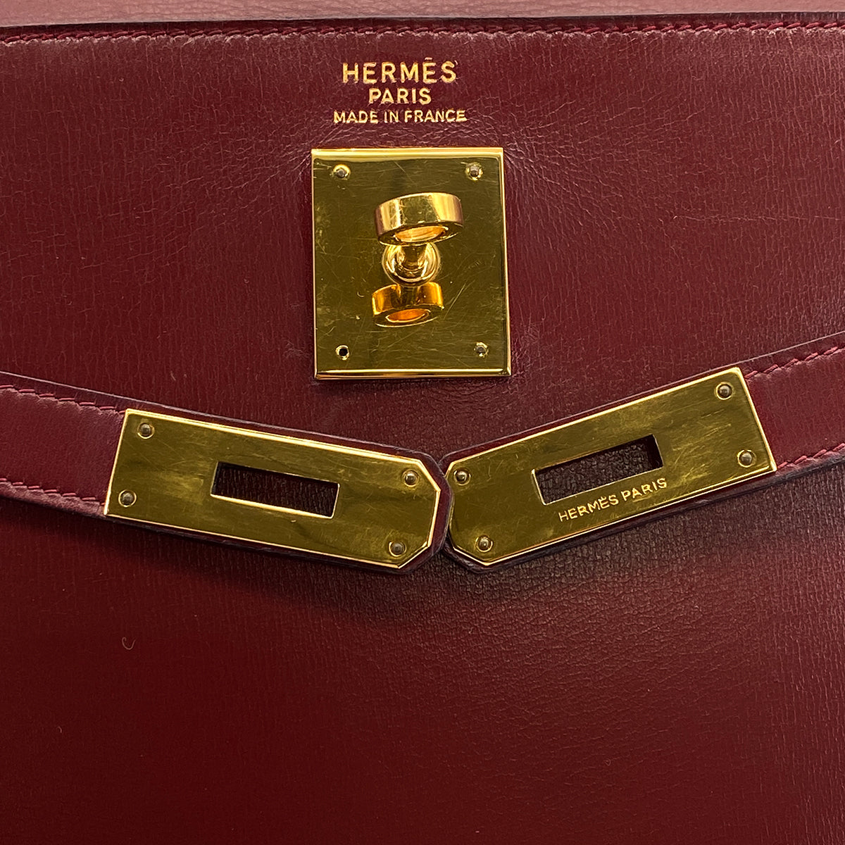 HERMES KELLY 35 SELLIER ROUGE H BOXCALF HAND BAG 1978 CIRCLE H GOLD HARDWARE 90320992