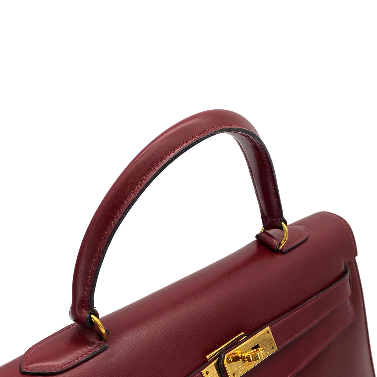 HERMES KELLY 35 SELLIER ROUGE H BOXCALF HAND BAG 1978 CIRCLE H GOLD HARDWARE 90320992