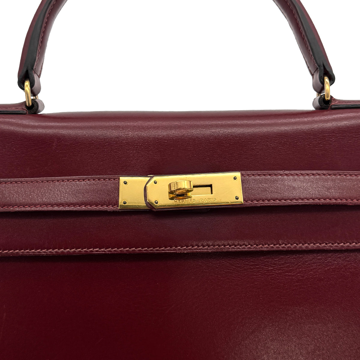 HERMES KELLY 35 SELLIER ROUGE H BOXCALF HAND SHOULDER BAG 1989 CIRCLE S GOLD HARDWARE 90313341