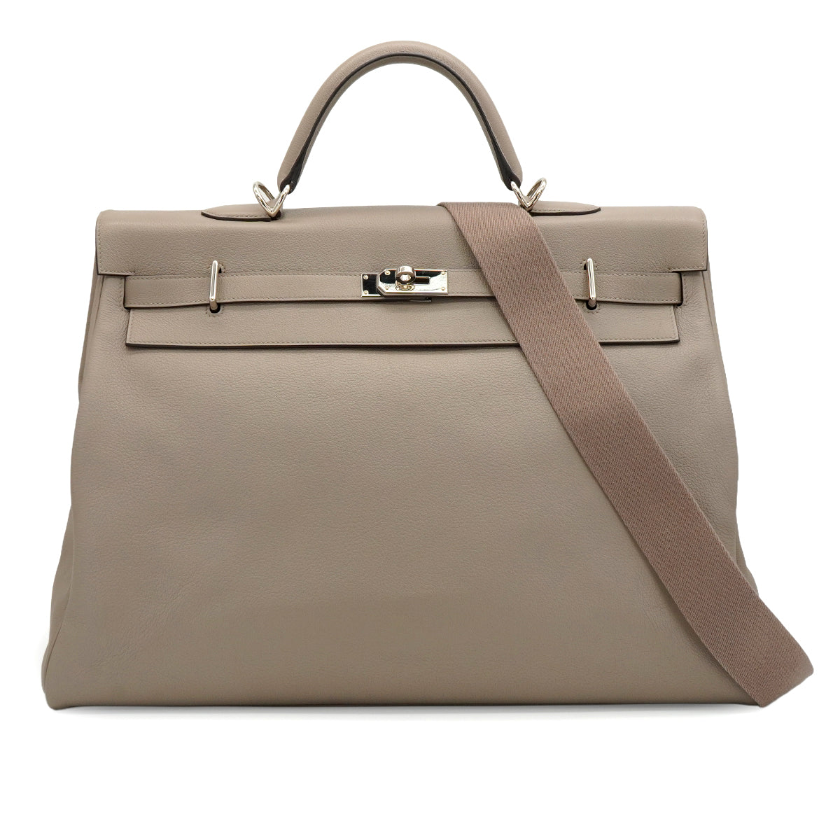 HERMES KELLY 50 RELAX VOYAGE RETOURNE GRIS ASPHALTE TAURILLON NOVILLO HAND SHOULDER BAG 2021 Z STAMP PALLADIUM HARDWARE 90335803