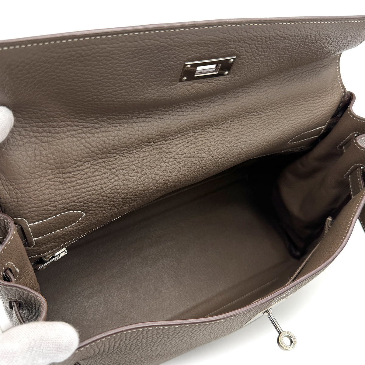 HERMES KELLY AMAZON 32 RETOURNE ETOUPE TOGO HAND SHOULDER BAG 2010 SQUARE N PALLADIUM HARDWARE 90277075