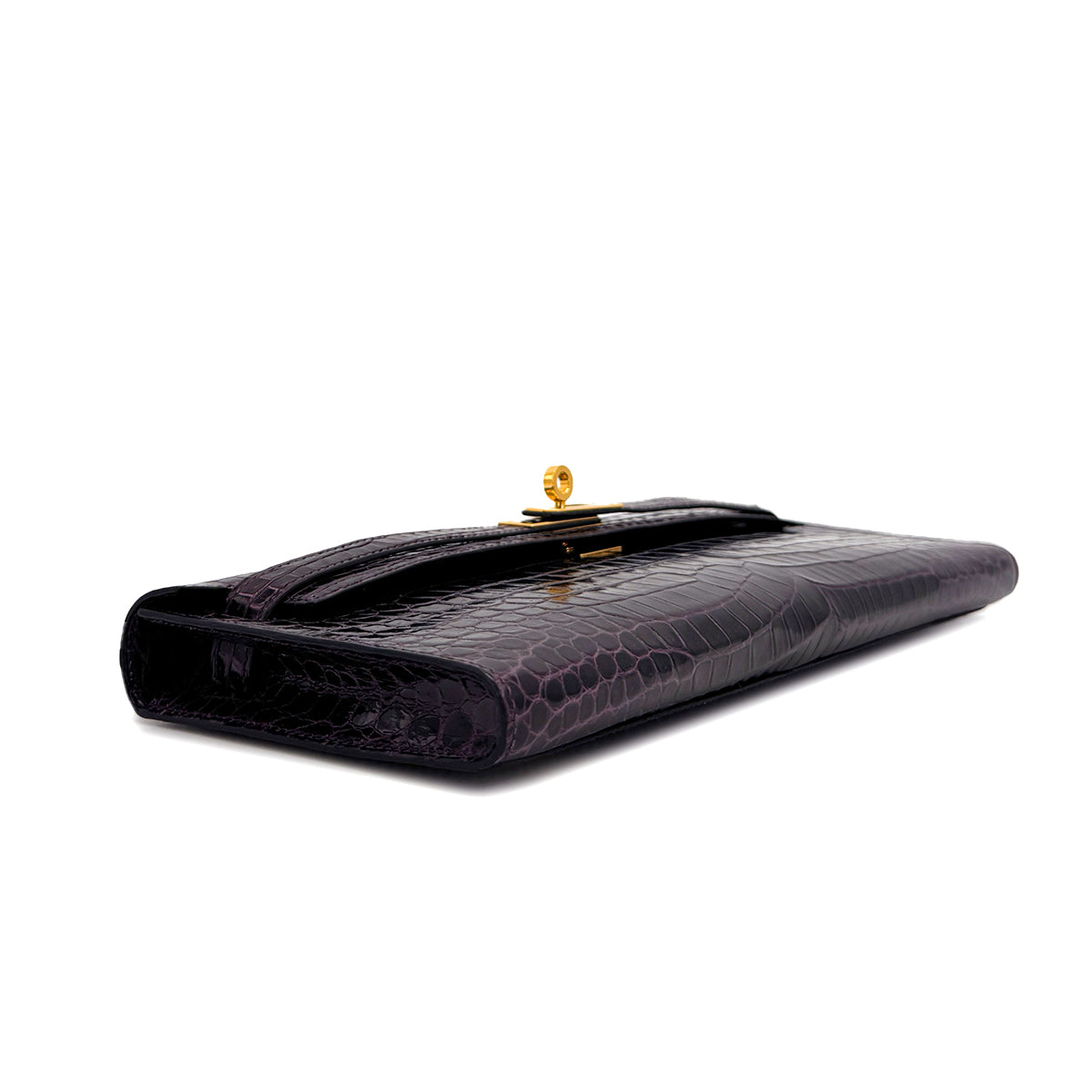 HERMES KELLY CUT AUBERGINE CROCODILE POROSUS HAND BAG 2019 D STAMP GOLD HARDWARE 90317182