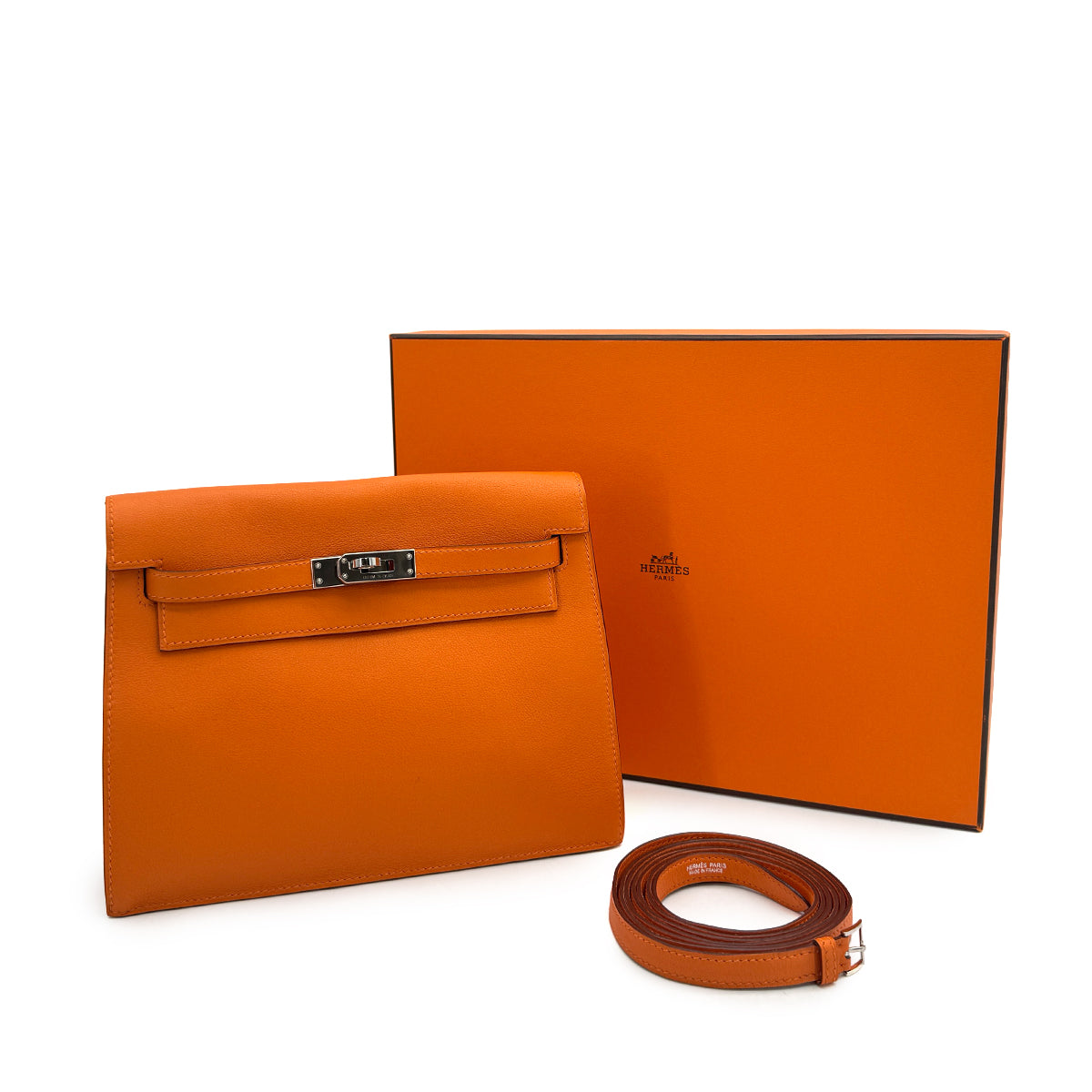 HERMES KELLY DANCE ORANGE VEAU SWIFT SHOULDER BAG 2008 SQUARE L PALLADIUM HARDWARE 90315867