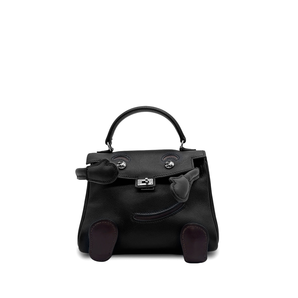 HERMES KELLY DOLL BLACK VEAU GULLIVER HAND BAG 2000 SQUARE D PALLADIUM HARDWARE 90323974