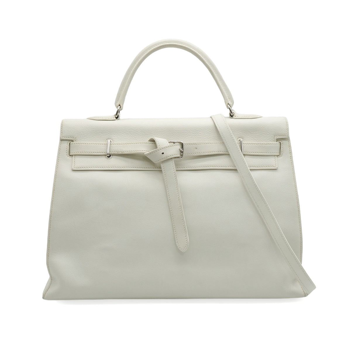 HERMES KELLY FLAT 35 WHITE VEAU SWIFT HAND SHOULDER BAG 2007 SQUARE K PALLADIUM HARDWARE 90346984