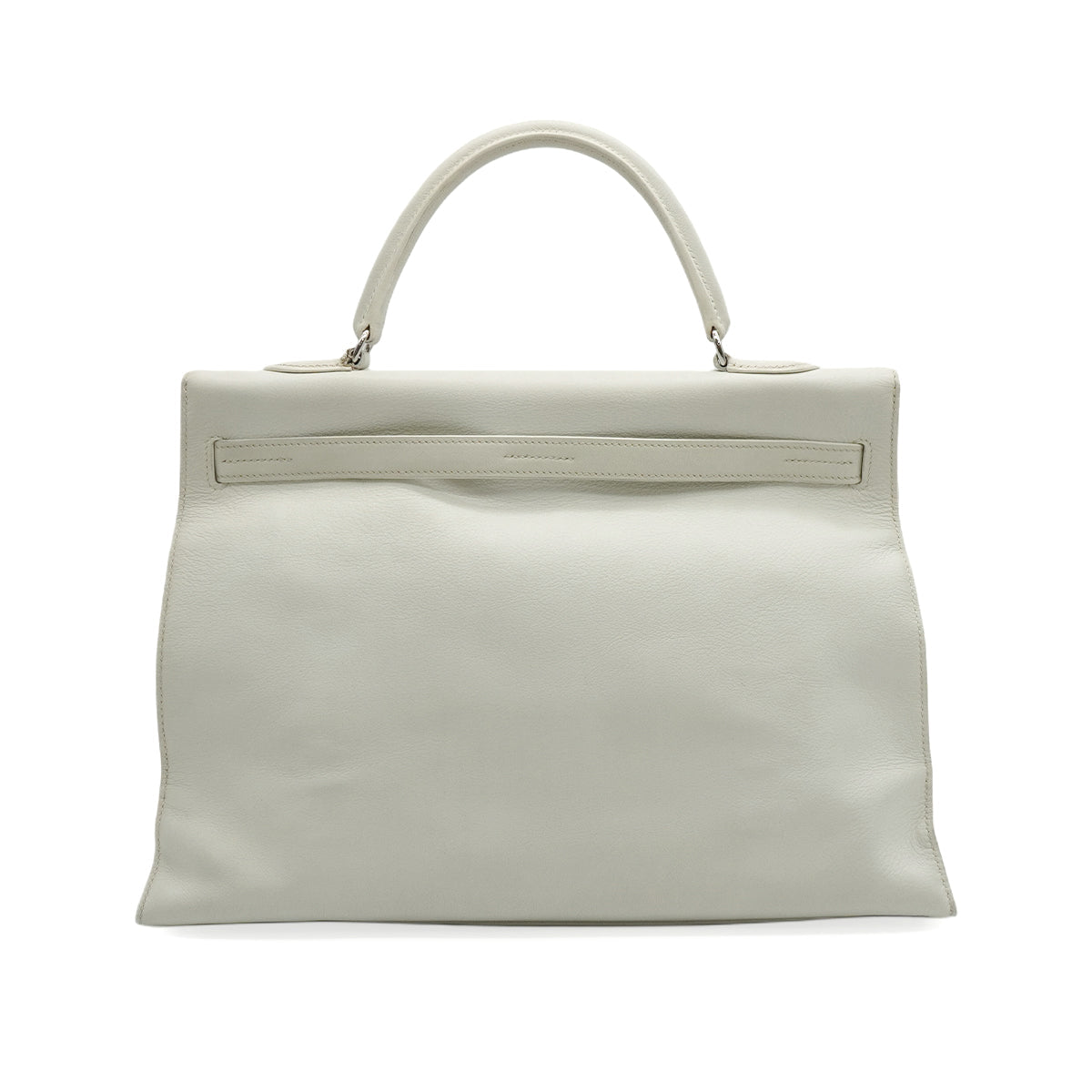 HERMES KELLY FLAT 35 WHITE VEAU SWIFT HAND SHOULDER BAG 2007 SQUARE K PALLADIUM HARDWARE 90346984