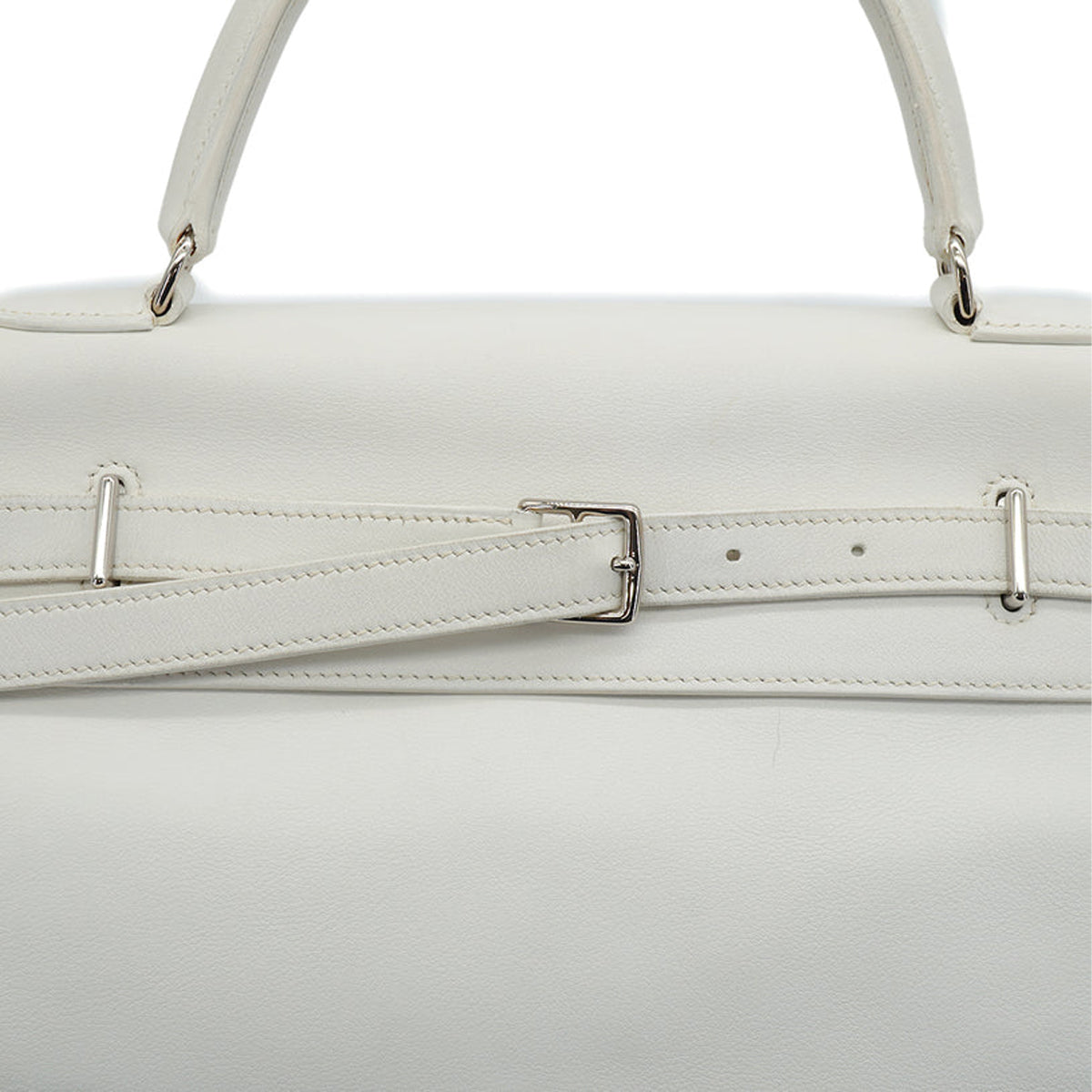 HERMES KELLY FLAT 35 WHITE VEAU SWIFT HAND SHOULDER BAG 2007 SQUARE K PALLADIUM HARDWARE 90346984