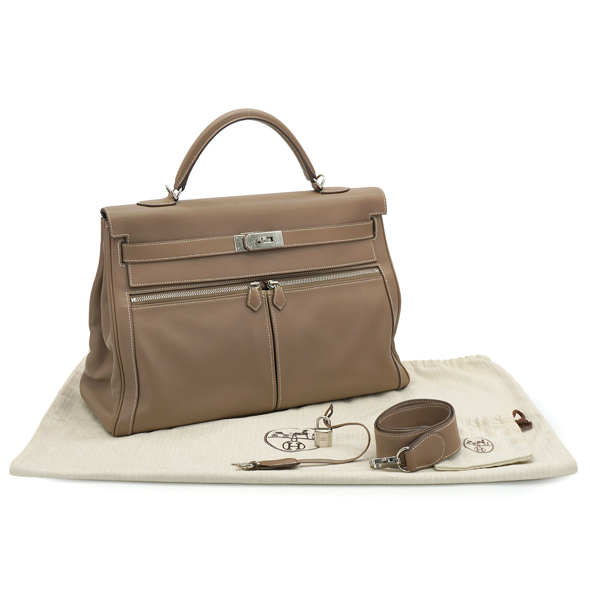 HERMES KELLY LAKIS 40 RETOURNE ETOUPE VEAU SWIFT HAND SHOULDER BAG 2011 SQUARE O PALLADIUM HARDWARE 90331849
