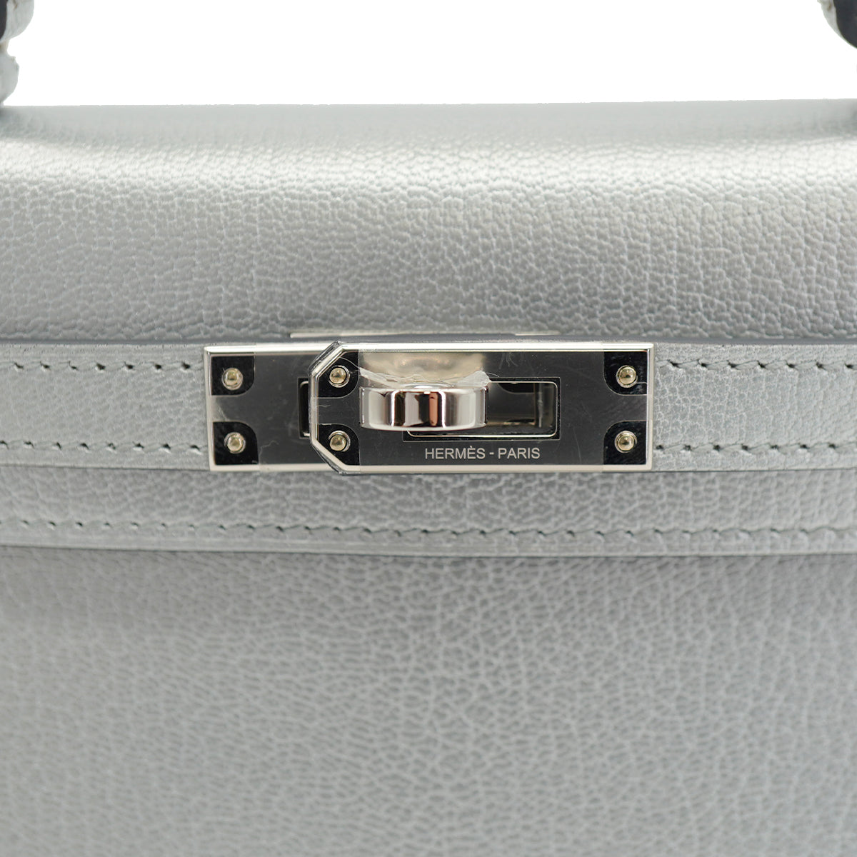 HERMES KELLY MINI 2 ARGENT CHEVRE CHAMKILA HAND SHOULDER BAG 2026 G STAMP PALLADIUM  HARDWARE 90342998