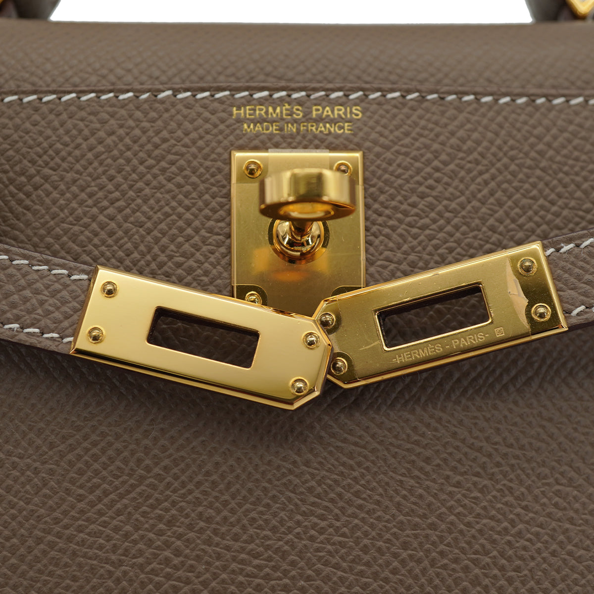 HERMES KELLY MINI 2 ETOUPE EPSOM HAND SHOULDER BAG 2021 Z STAMP GOLD HARDWARE 90334131