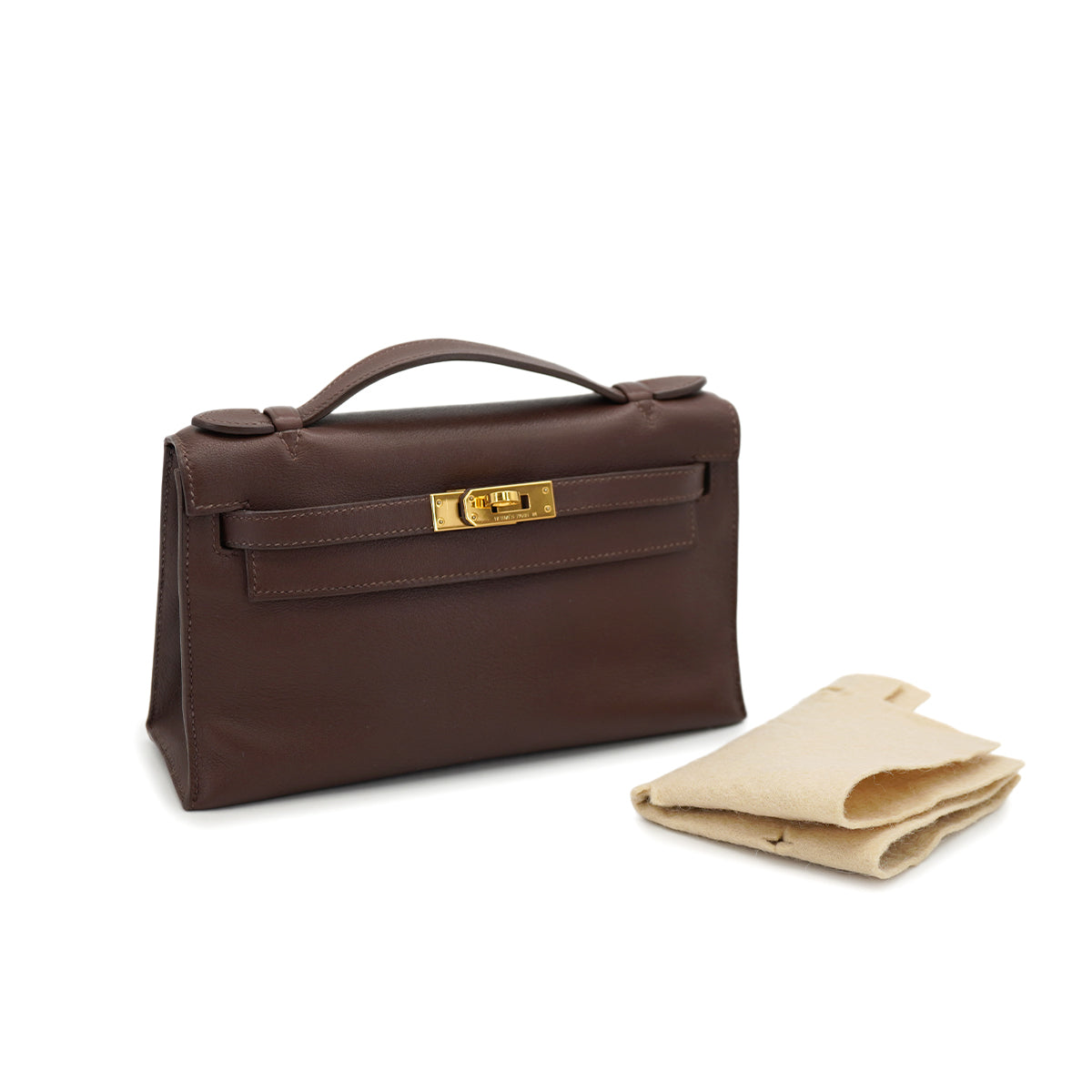 HERMES KELLY POCHETTE SELLIER HAVANE EVERGRAIN HAND BAG 2008 SQUARE L GOLD HARDWARE 90330948
